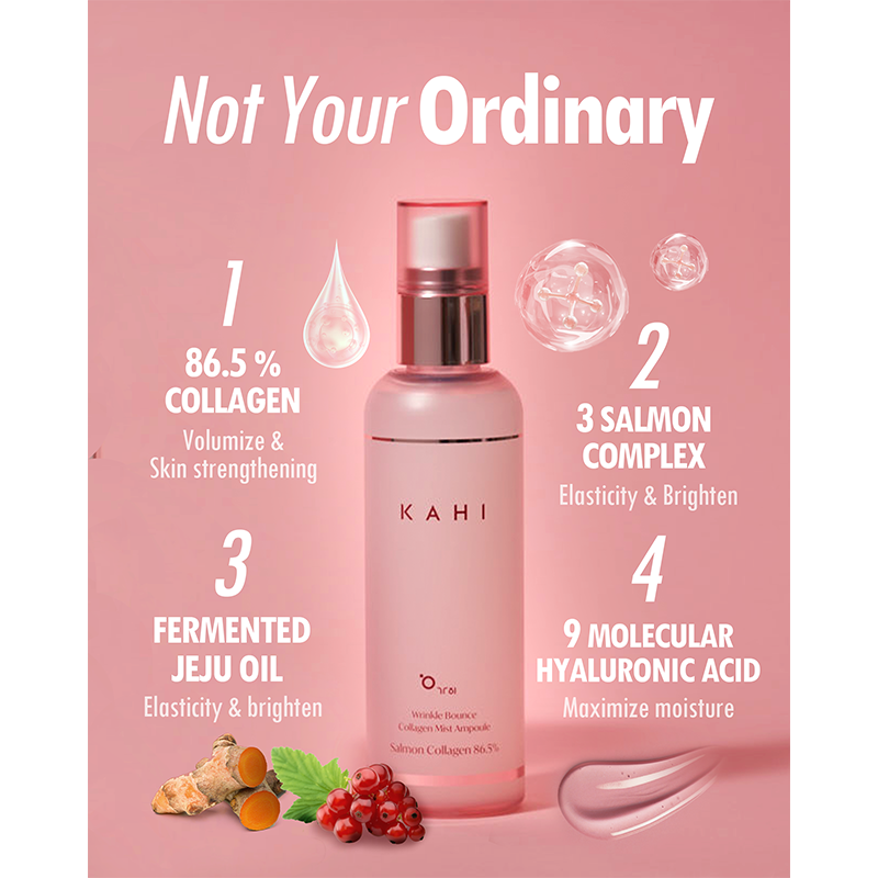 Wrinkle Bounce Collagen Mist Ampoule, Salmon Collagen Infused Face Mist, Long Lasting Hydration Anti Fine Line Firming Spray, On The Go Makeup Setting Korean Skin Care